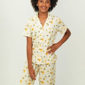 Girls - Yellow Bumble Bees - Jersey Knit Cotton - Short Top/Long Pants PJ Set