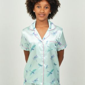 Girls - Aqua Dragonflies Satin Short PJ Set