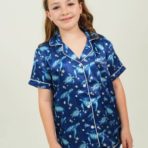 Girls Find The Current Navy Satin Short Pyjama Set