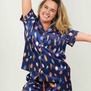 Beetles Navy Short Satin PJ Set
