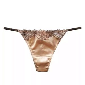 Mulberry Silk Lace-Trim Thong For Women