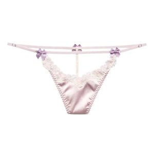 Mulberry Silk Embroidered Lace T-Back Thong