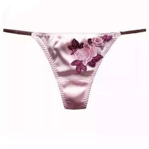 Women’s Low-Rise Embroidered Lace Silk G-String